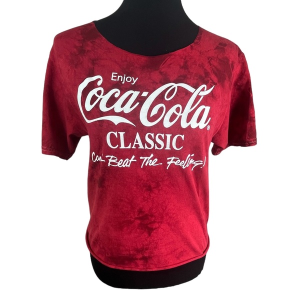 Coca-Cola Small Cropped 100% Cotton Distressed Crew Neck Tie Dye T-Shirt - Picture 3 of 8